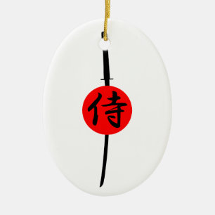 SAMURAI - Sword & Kanji Ceramic Tree Decoration