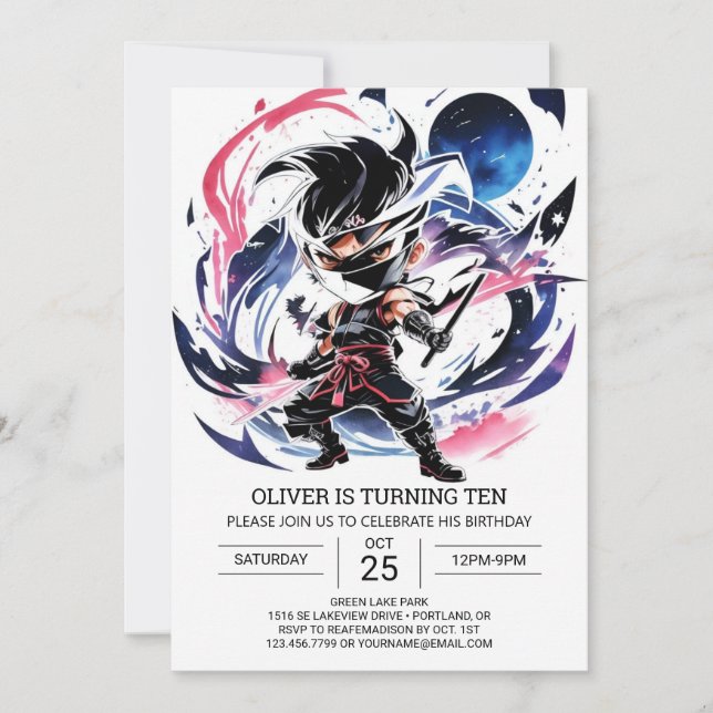 Samurai Sword Ninja Kids' Birthday Invitation (Front)