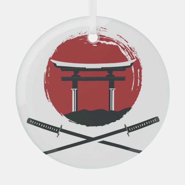 Samurai Sword: Torii Gate Cartoon Glass Tree Decoration (Front)