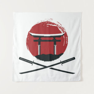 Samurai Sword: Torii Gate Cartoon Tapestry