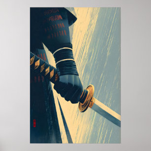 Samurai Sword Wall Art Distressed Poster Style