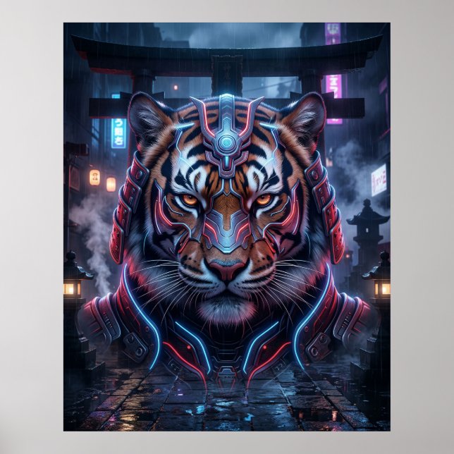 Samurai Tiger Neon Temple Poster (Front)