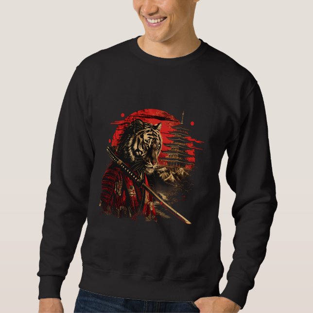 Samurai Tiger Temple Japanese Samurai Tiger Anime  Sweatshirt (Front)