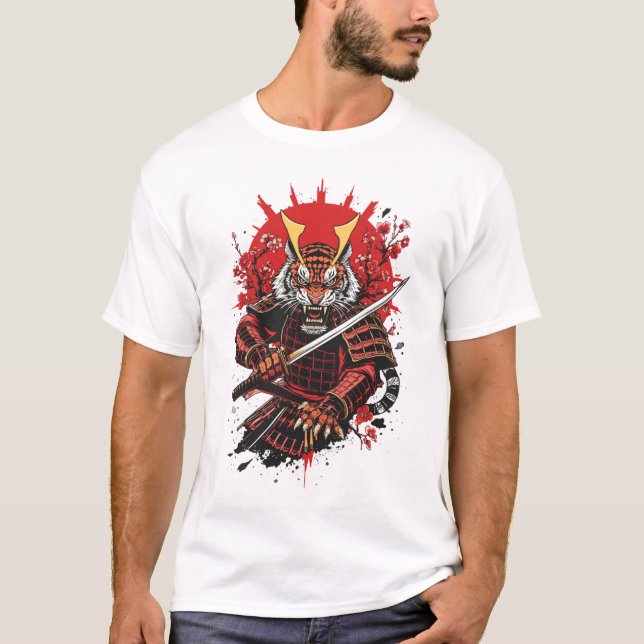 Samurai Tiger Warrior Bold Vector Art T-Shirt (Front)