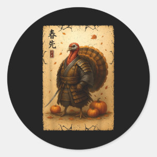 Samurai Turkey Thanksgiving Japanese Warrior Anime Classic Round Sticker