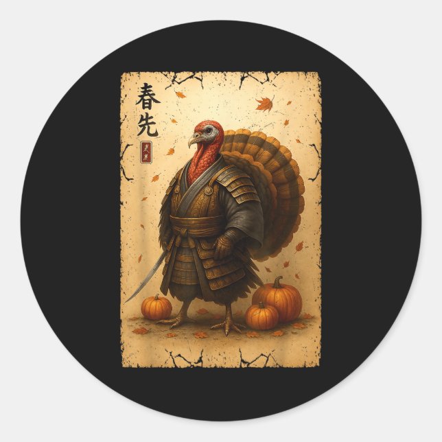 Samurai Turkey Thanksgiving Japanese Warrior Anime Classic Round Sticker (Front)
