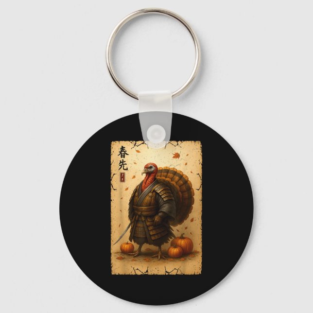 Samurai Turkey Thanksgiving Japanese Warrior Anime Key Ring (Front)