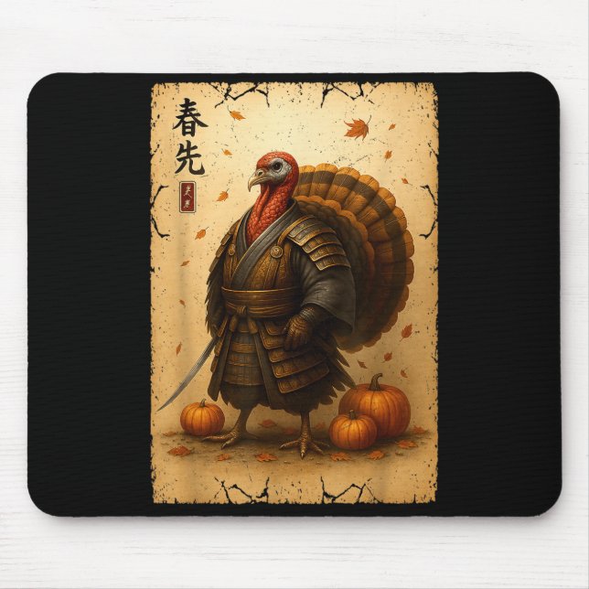 Samurai Turkey Thanksgiving Japanese Warrior Anime Mouse Pad (Front)