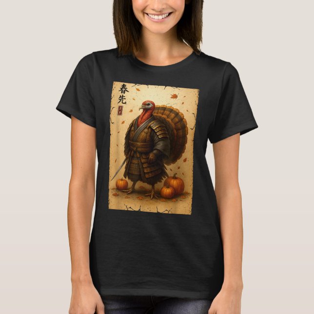 Samurai Turkey Thanksgiving Japanese Warrior Anime T-Shirt (Front)