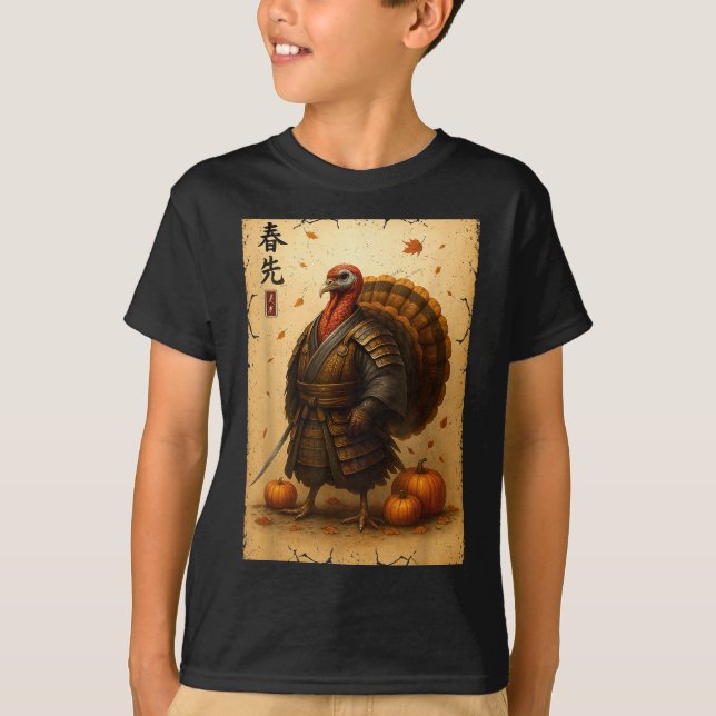 Samurai Turkey Thanksgiving Japanese Warrior Anime T-Shirt (Front)