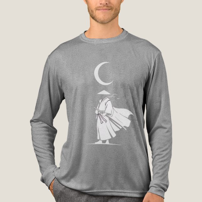 Samurai Under the Crescent Moon – Minimalist Japan Tri-Blend Shirt (Front)