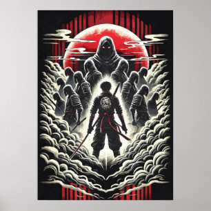 Samurai vs Demons, Japanese Anime Tattoo Art Poster