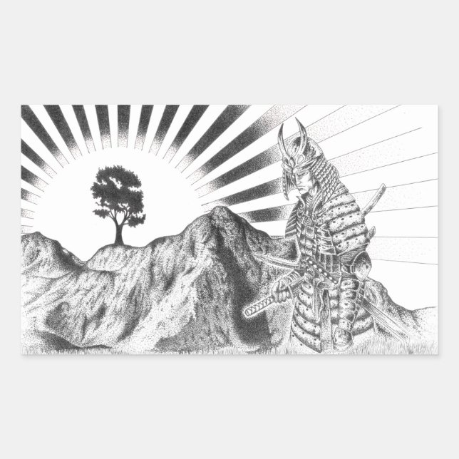 Samurai warrior and raising sun - M1 Rectangular Sticker (Front)