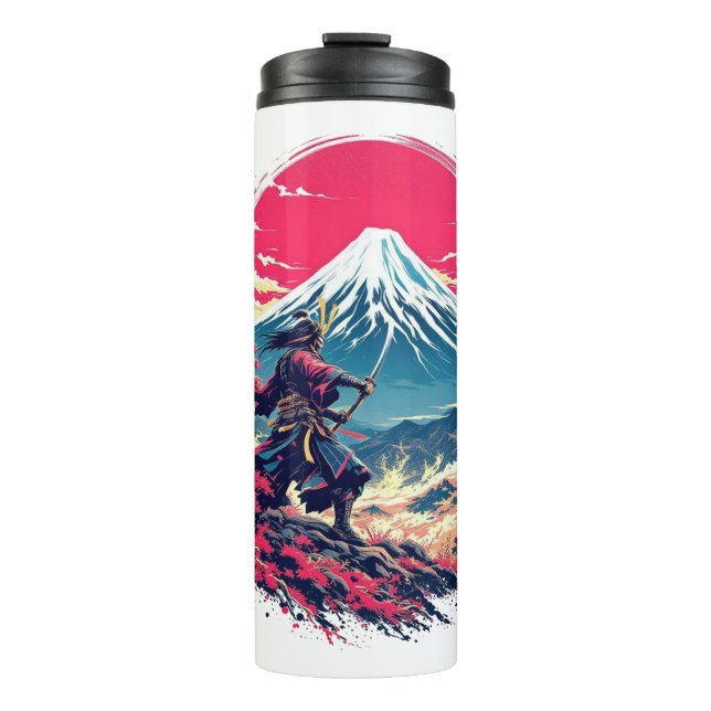 Samurai Warrior at Mount Fuji Japanese Art  Thermal Tumbler (Front)