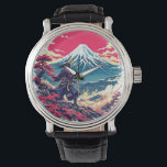 Samurai Warrior at Mount Fuji Japanese Art  Watch<br><div class="desc">A striking Japanese-inspired design featuring a lone samurai warrior standing before Mount Fuji at sunset. This t-shirt blends traditional samurai spirit with beautiful scenic Japanese landscapes. Perfect for fans of samurai,  Japan,  manga aesthetics,  and minimalist ink illustrations. Makes a unique gift for lovers of Japanese culture and art.</div>