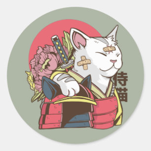 Samurai Warrior Cat Classic Round Sticker