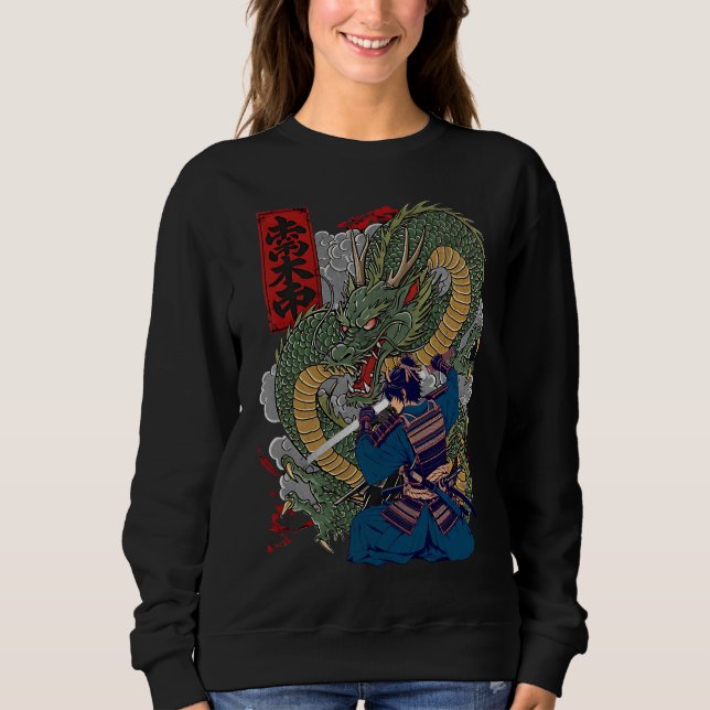 Samurai Warrior Facing Fierce Dragon Japanese Art  Sweatshirt (Front)