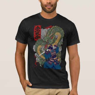 Samurai Warrior Facing Fierce Dragon Japanese Art T-Shirt