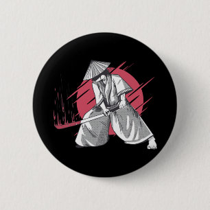 Samurai Warrior Hits with Katana 6 Cm Round Badge