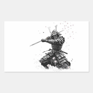 Samurai Warrior in Action Japanese Art Ceramic  Rectangular Sticker