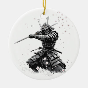 Samurai Warrior in Action Japanese Art Ceramic  Tree Decoration