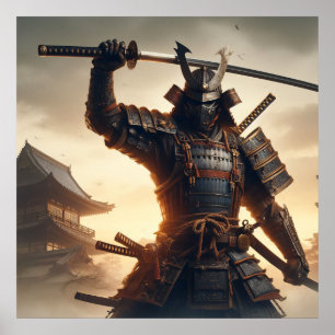Samurai Warrior in Dark Armour with Dramatic ligh Poster