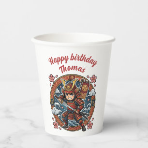 Samurai Warrior Japan Anime Chibi Gamer Birthday Paper Cups