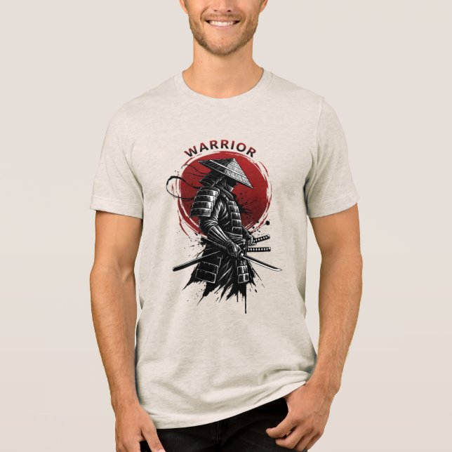 Samurai Warrior Rising Sun Japanese Ink Style Tri-Blend Shirt (Front)