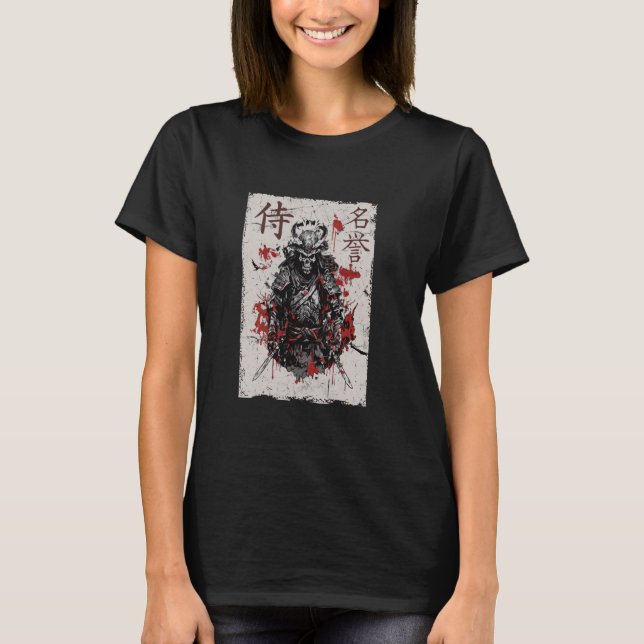 Samurai Warrior Skeleton Graphic, Cool Japanese Ar T-Shirt (Front)