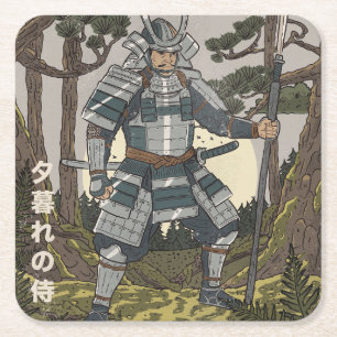 Samurai Warrior Square Paper Coaster