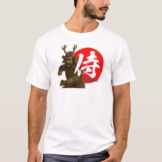 Samurai Warrior with Rising Sun and Kanji T-Shirt (Front)