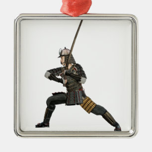 samurai with a sword in a defensive form metal tree decoration