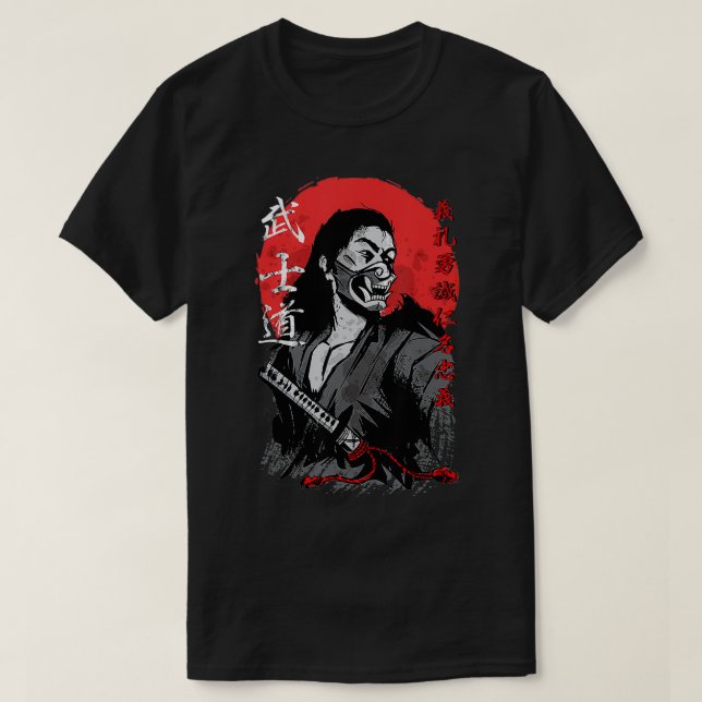 Samurai with Oni Mask Bushido Code  T-Shirt (Design Front)