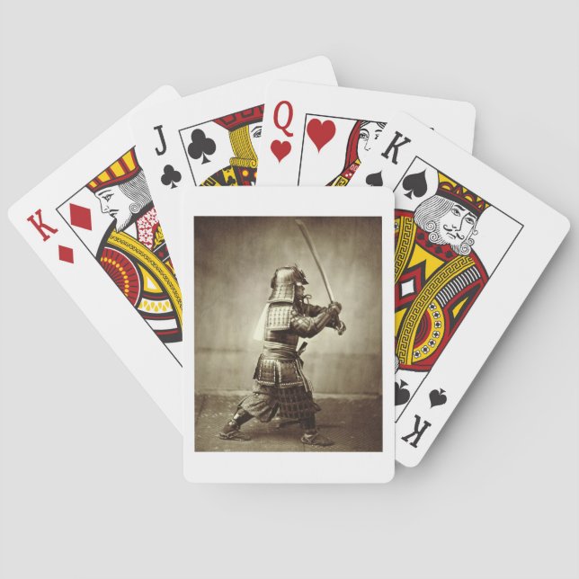Samurai with raised sword, c.1860 (albumen print) playing cards (Back)