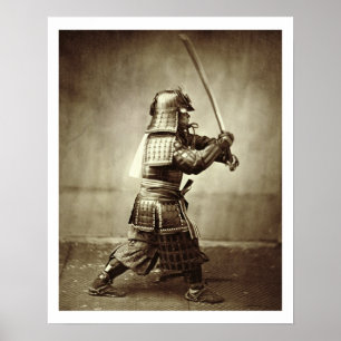 Samurai with raised sword, c.1860 (albumen print) poster