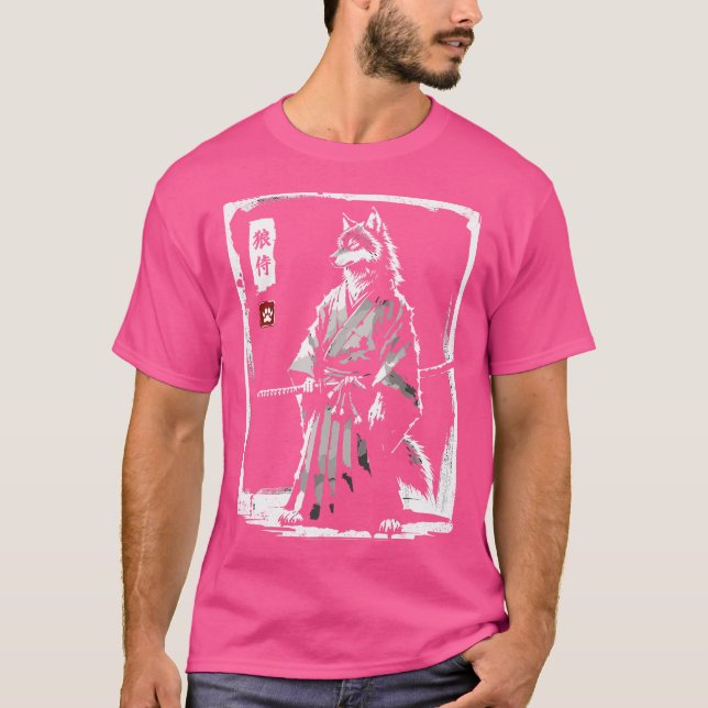 Samurai Wolf Japanese Art Sumi-E Wolf T-Shirt (Front)