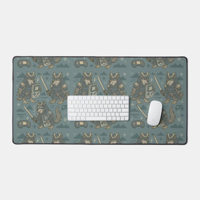 Samurai Wolf with Handheld Console  Desk Mat (Keyboard & Mouse)