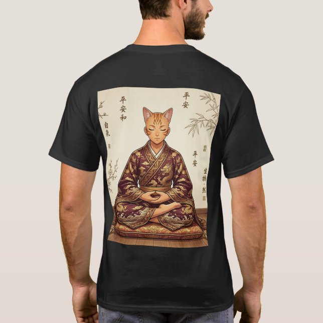 Samurai & Zen Orange Cat - Double sided T-Shirt (Back)