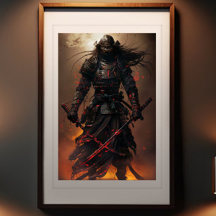 Samurai's Eclipse - Enigmatic Warrior Art Print