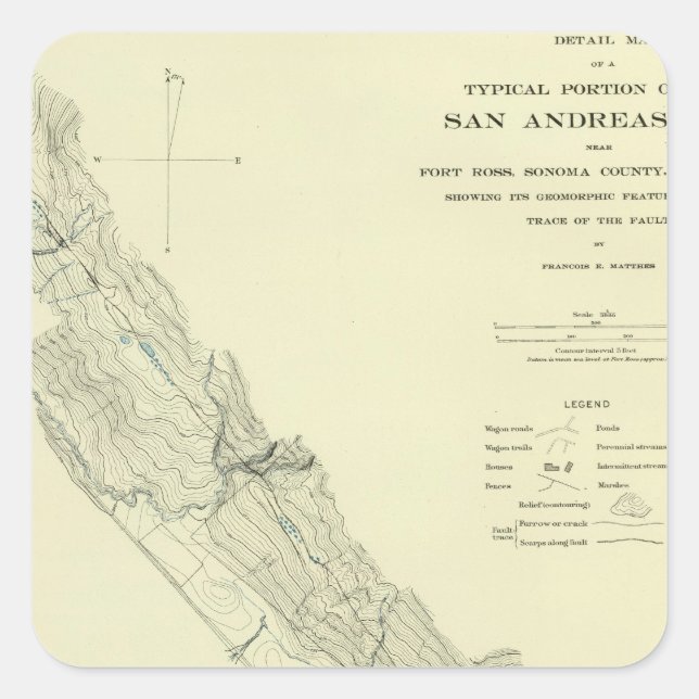 San Andreas Rift near Fort Ross Square Sticker (Front)