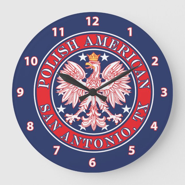 San Antonia Texas Polish American Eagle Large Clock (Front)