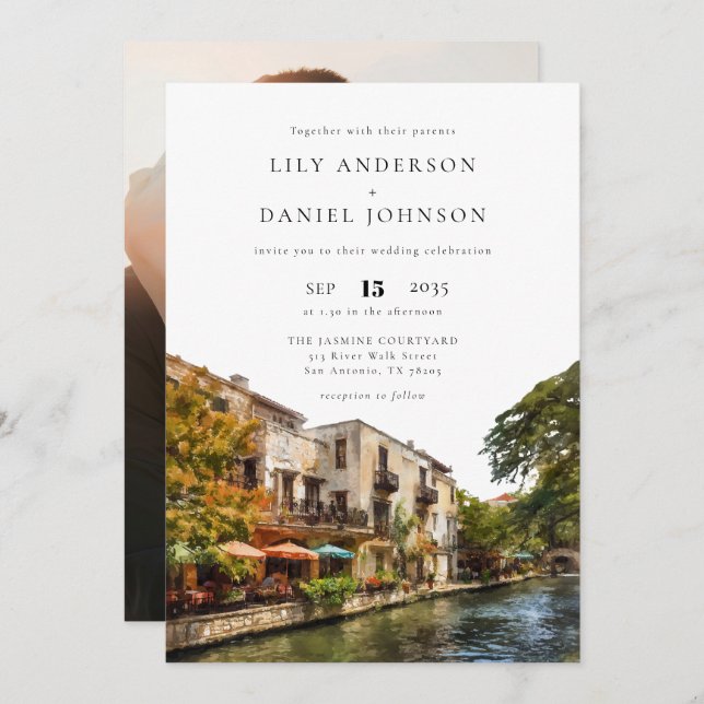 San Antonio Destination Elegant Photo Wedding Invitation (Front/Back)