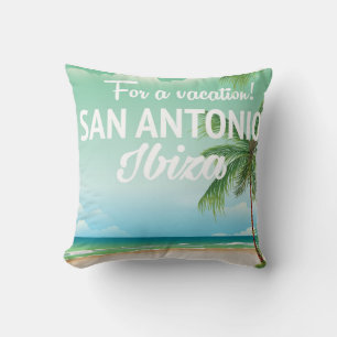 San Antonio Ibiza beach travel poster Cushion