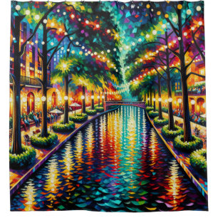 "San Antonio Riverwalk: Christmas Ambiance" Shower Curtain