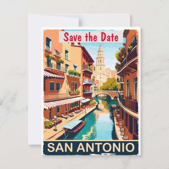 San Antonio Save the Date Vintage Postcard (Front)