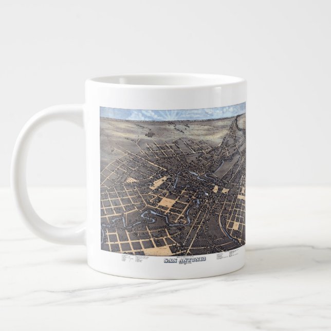 San Antonio, Texas, Antique Aerial City Map, 1873 Large Coffee Mug (Left)