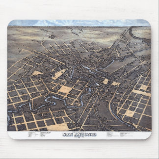 San Antonio, Texas, Antique Aerial City Map, 1873 Mouse Pad