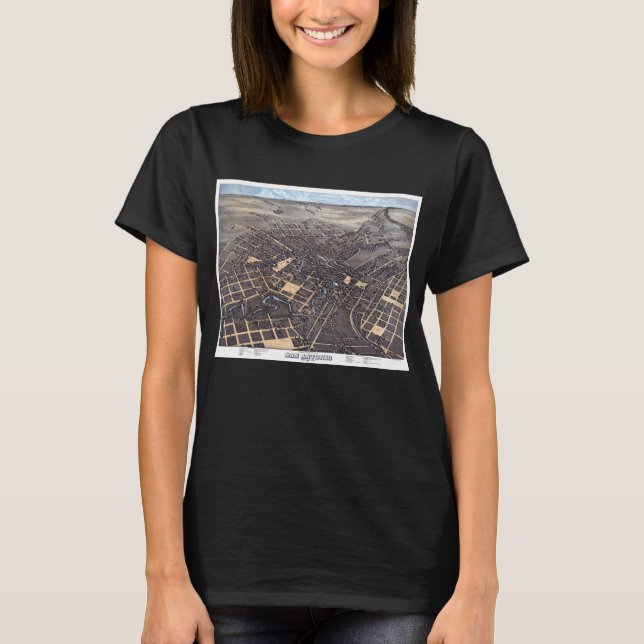 San Antonio, Texas, Antique Aerial City Map, 1873 T-Shirt (Front)