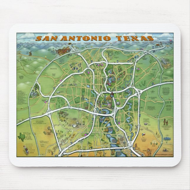 San Antonio Texas Cartoon Map Mouse Pad (Front)