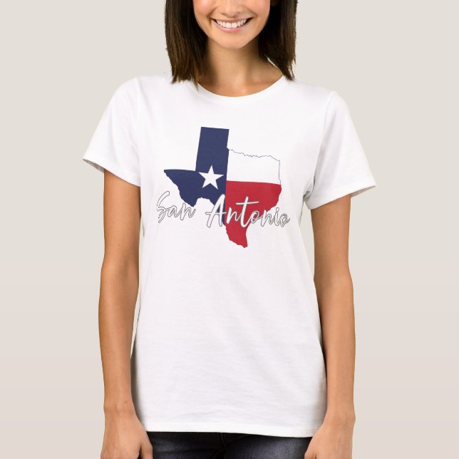 San Antonio, Texas Flag Map Women's White T-Shirt (Front)